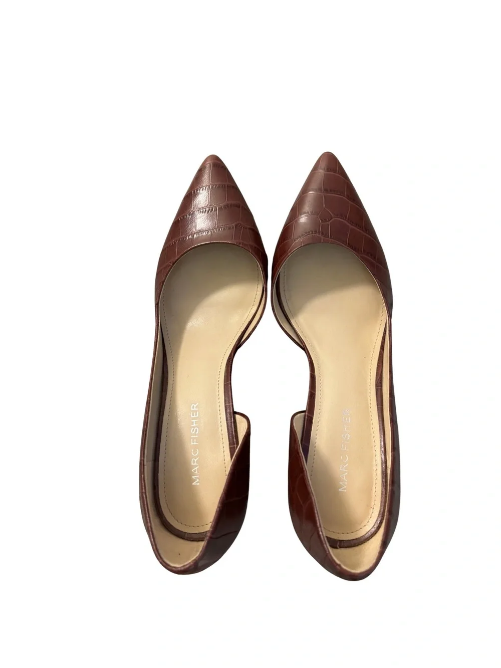 Marc Fisher Brown Croc Embossed Pointed Toe Block Heels Size 7.5